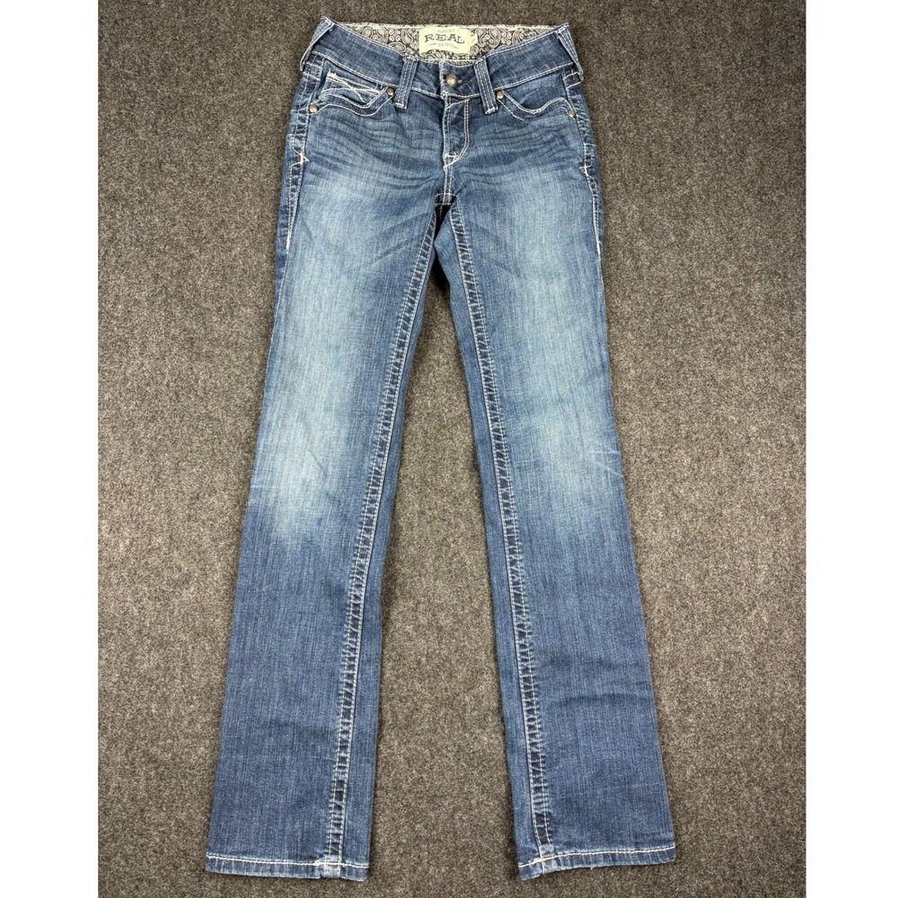 Ariat REAL Denim Mid Rise Bootcut Jeans Blue 25R Contrast Stitch Western